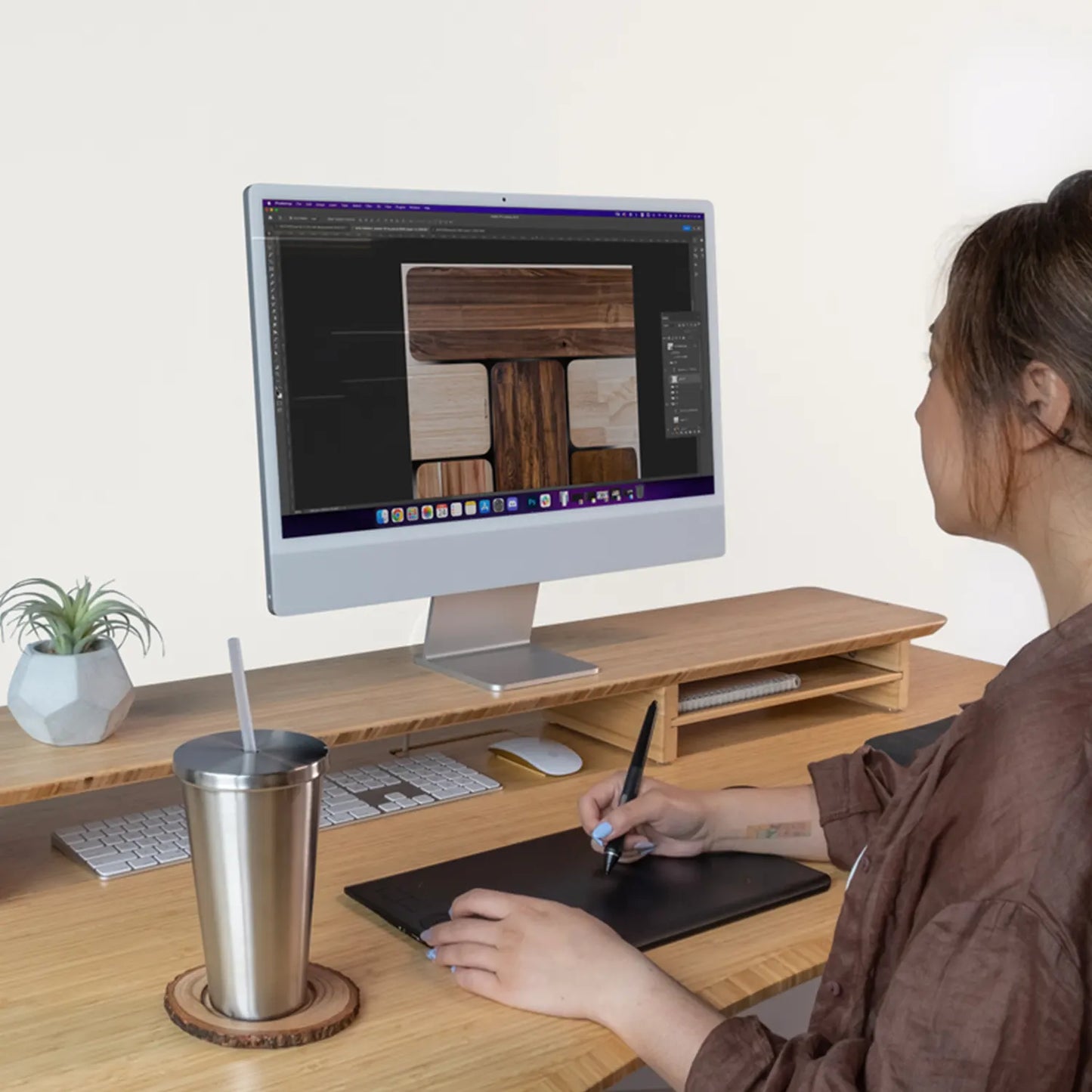 Bamboo Desk Riser With Shelf